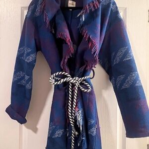 Rare Roxy Women's Blue and Purple Aztec Fringe Beach surf wrap